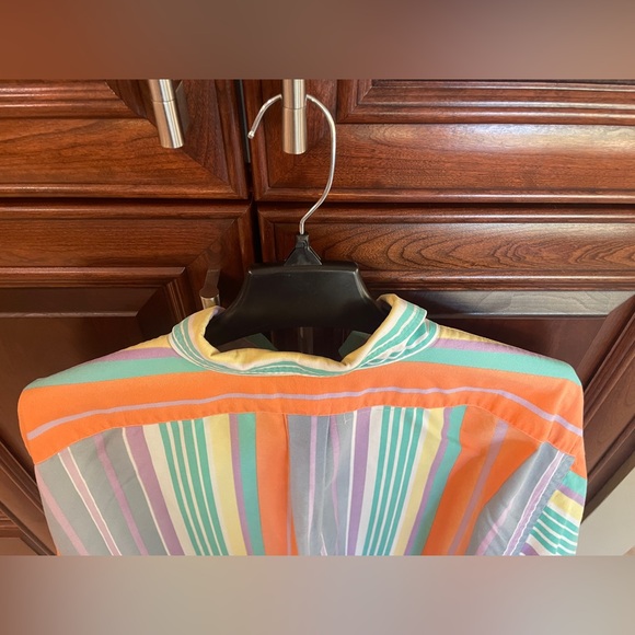 Vintage 80s Ralph Lauren Pastel Rainbow Stripe Cotton Long Sleeve Dress Shirt XL - Picture 14 of 16